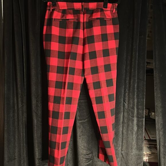 Red Buffalo Plaid Lined Pants | Holiday Party Punk Chic | Size 6 - Picture 3 of 6
